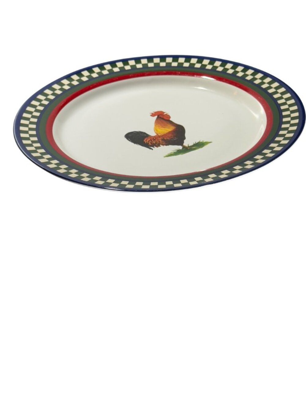 International Tableworks Ellas Rooster Dinner Plates Set Of 2 Ceramic 11" Checke - Picture 5 of 13